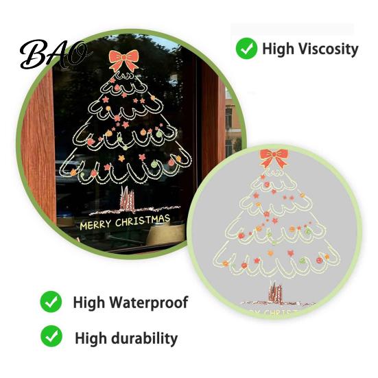 Waterproof Glass Stickers Christmas Tree Window Sticker, Simple Line Static Cling Decal, Reusable Clings Removable Festive PVC Decal for Holiday Home