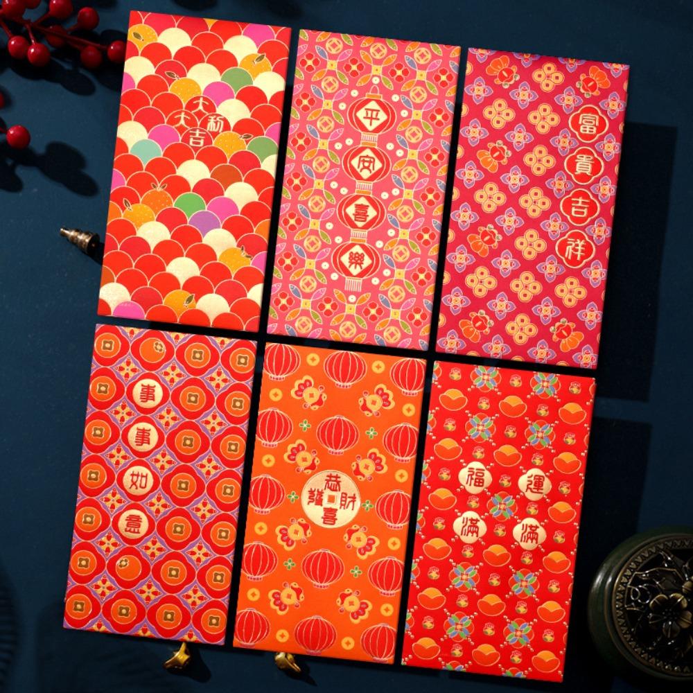 6pcs Rectangular Chinese New Year Red Envelope Hot Stamping Red Packet Household HongBao 2025