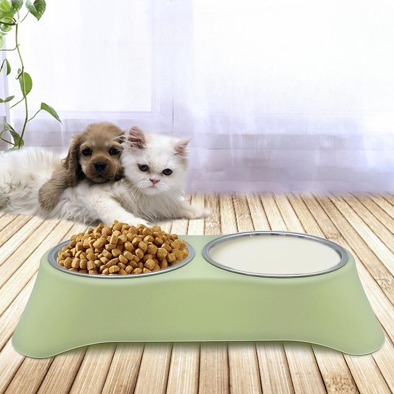 New Type of Pet Bowl, Stainless Steel Double Bowl Integrated, Cat and Dog Food Bowl, Anti-tipping Cat Food Bowl, Pet Food Utensils