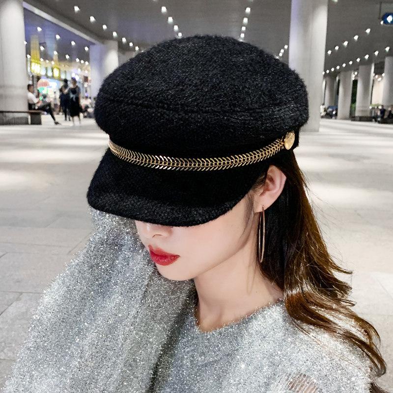 Berretto da donna per Boomer Autunno Inverno Cappello da celebrità di Internet Cappello blu navy Cappello ottagonale versatile Cappellino alla moda