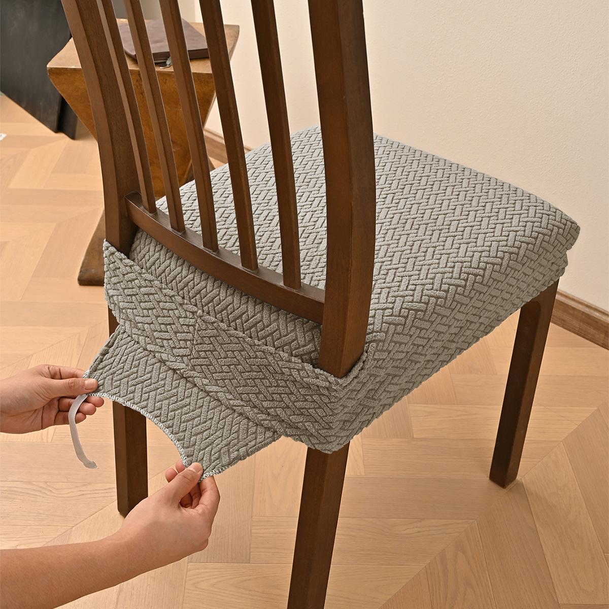 

Striped Grid Double Elastic Stool Cover Non Slip Jacquard Chair Cushion Set with Tongue Buckle Stretchy Seat Protector 1PC