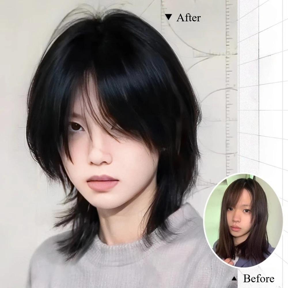 Black Short Wig Cos Japanese Anime Cosplay Wig 38cm Cool Sissy Headband Wigs Punk High Quality Synthetic Wigs