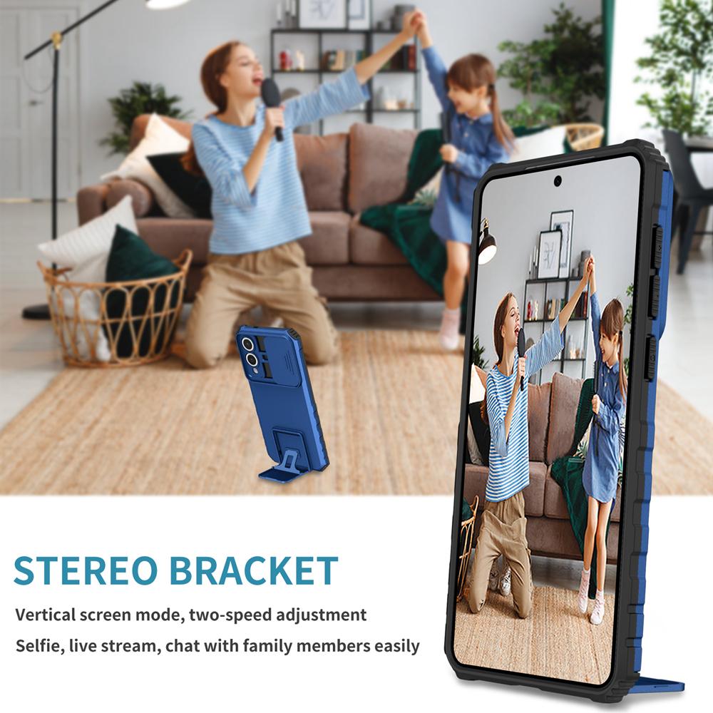 KEYSION Shockproof Armor Case for Samsung S25 Edge 5G Slide Camera Lens Protection Live Stand Phone Cover for Galaxy S25 Edge 5G