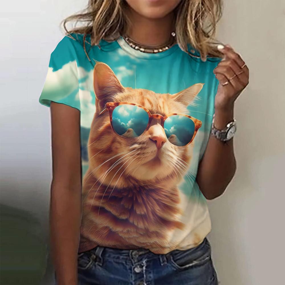 Summer Funny Cool Cat 3D Print T-shirts Women Streetwear Casual Fashion Y2k Short Sleeve T Shirt O-neck Tees Tops Clothing