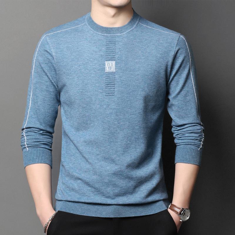 Long-sleeved Knitted T-shirt Men's Spring and Autumn New Bottoming Shirt Solid Color Sweater Thin Cardigan Men's Round Neck Top