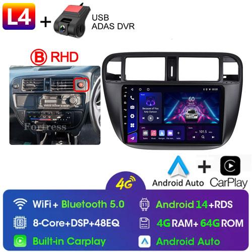 Android 14 Carplay Auto For Honda Civic 1996 1997 1998 1999 2000 2001 Multimedia Car Radio Player 4G Stereo 2 Din Tape Recorder