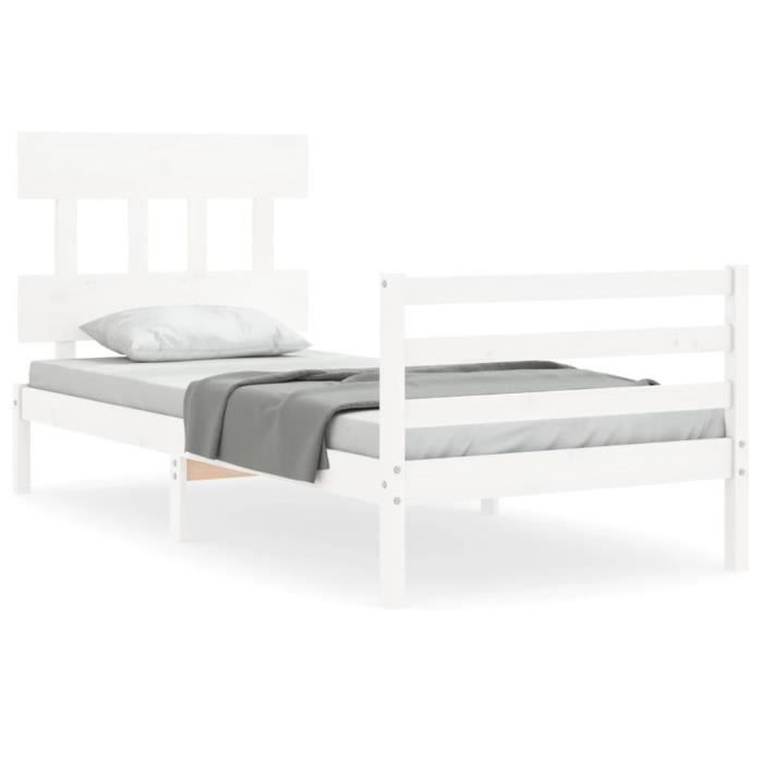VidaXL Bed Frame with Headboard White Simple Solid Wood 3195122