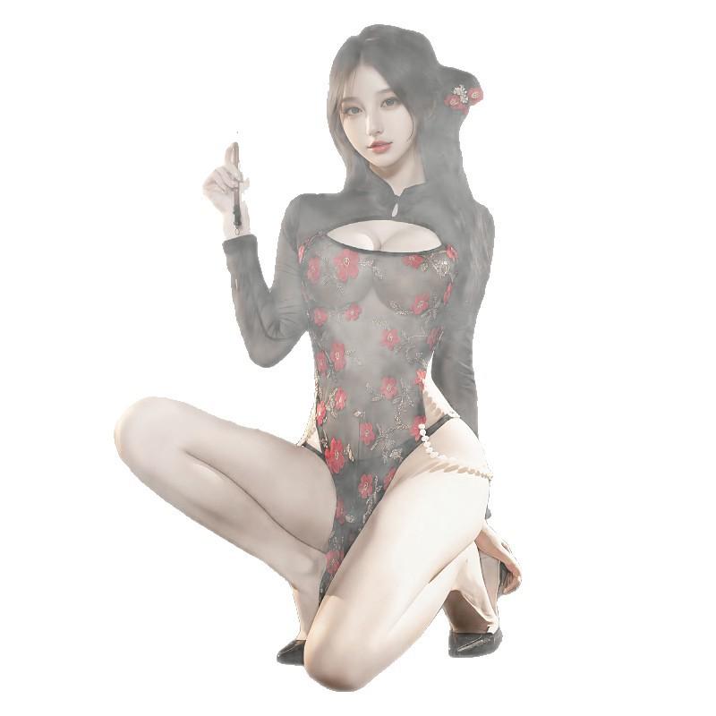 Sex underwear, sexy women's suspenders, one-piece colorful mesh, perspective cheongsam, new colorful mesh temptation