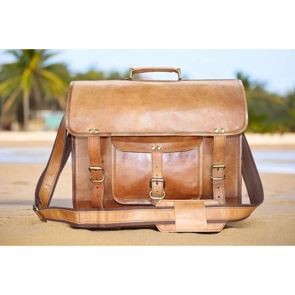 Men's Laptop Briefcase Leather Vintage Brown Bag Messenger Shoulder