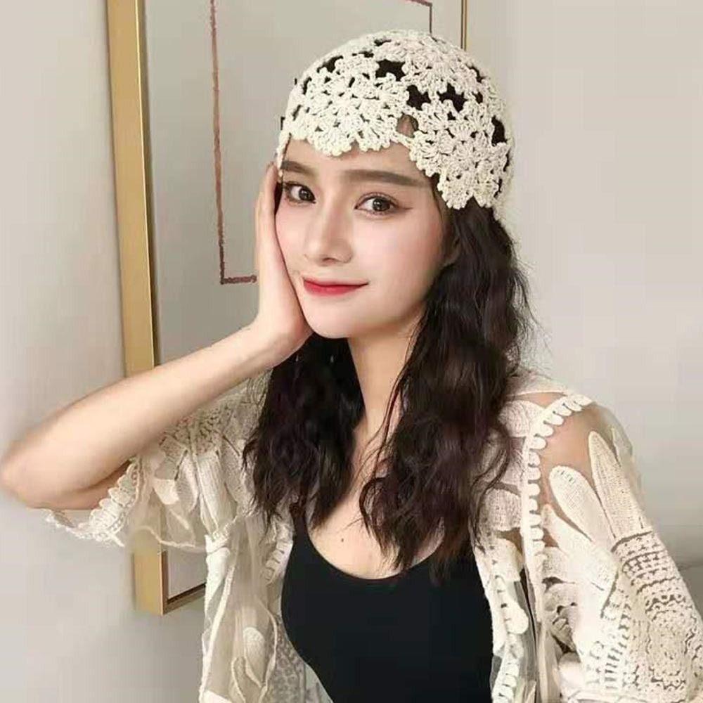 Flowers Beret Cap Lace Skullies Hat Breathable Knitted Hat  for Women