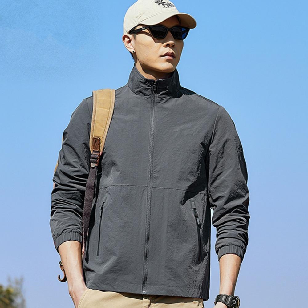 

New Classic Fashion Simple and Versatile Sports and Leisure Loose Jacket Men s Spring and Fall Stand-up Collar Blouse 5XL сірий