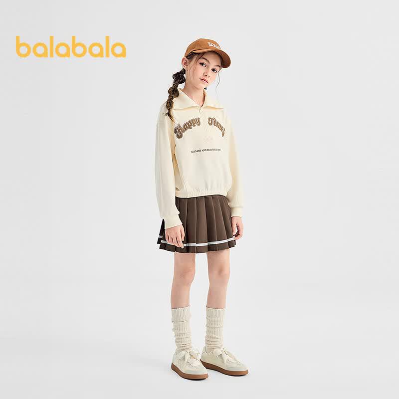 Balabala Girls' Long-Sleeve Top & Pleated Skirt Set