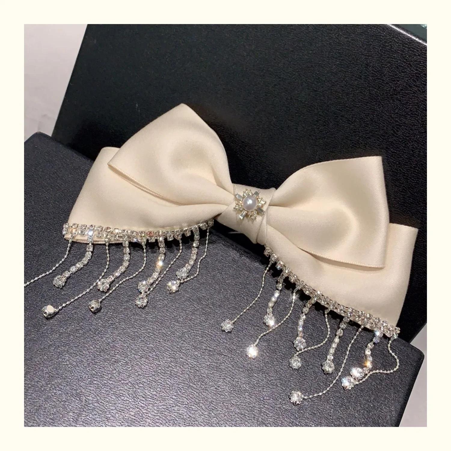 

Новейшая мода корейский стиль бант стразы кисточка атласная заколка для волос свадебная вечеринка персонализированные аксессуары для укладки креативные подарки белый