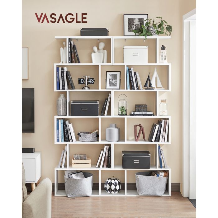 Bibliothèque, Étagère à 6 Niveaux, 24 x 70 x 191.6 cm, Meuble de rangement, Cloison Séparateur, Moderne,Blanc Nuage