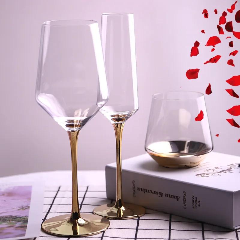 Creative Gold Electroplating Wine Glasses Cup Luxury Lead-free Crystal Goblet Champagne Glass Cocktail Glasses Wedding Drinkware