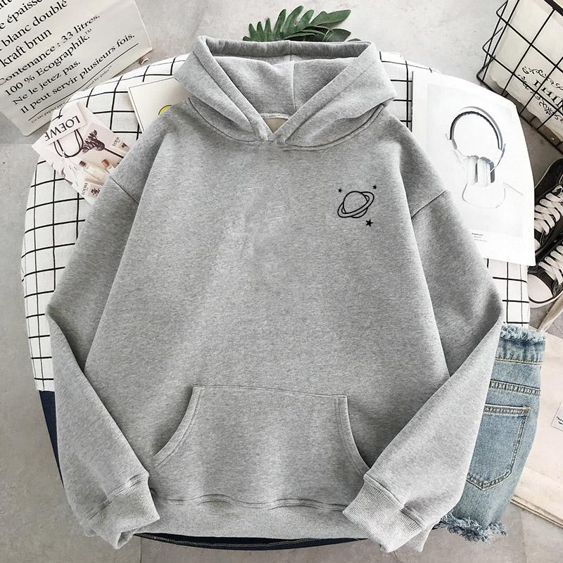 The New 8 Colors Sweatshirts Velvet Winter Women's Cute Saturn Printing Hooded Female 2020 Thicken Warm Hoodies Lady Autumn Tops