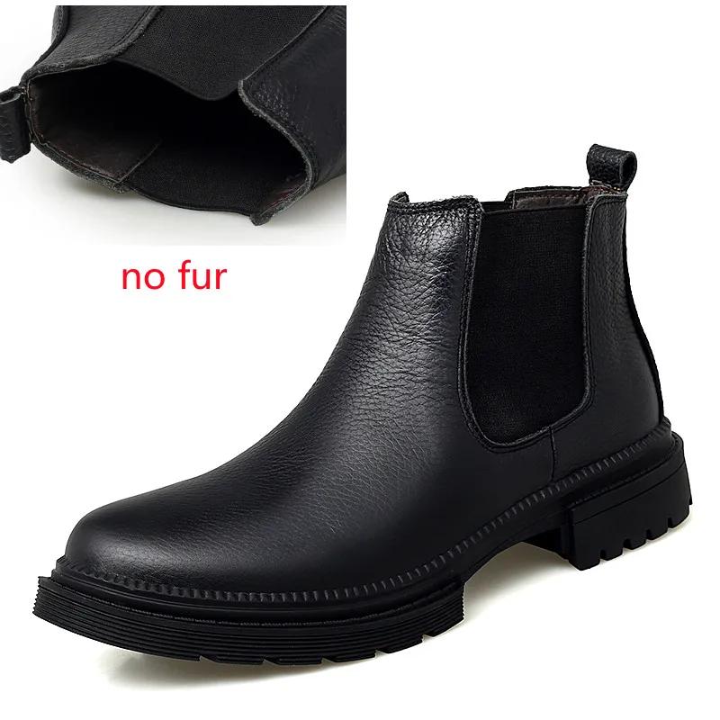 Chelsea Boots Men outdoor Handmade Business Black Red Slip on Flock genuine leather Boots Sapato Masculino plush Men snow Boots