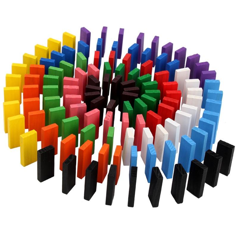 Holz Domino Bausteine Spielzeug für Kinder 100 Teile Anleitung Aufbewahrungstasche Großartig für Grundschüler