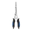 Extra Long Stainless Steel Fishing Pliers with Flat Nose, Line Cutter, and Fish Control Functions.
