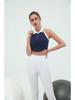 Women's Contrast Collar Sports Fitness Vest: Quick-Dry, High-Elastic, Chest-Padded, Zippered Top for Running & Yoga.