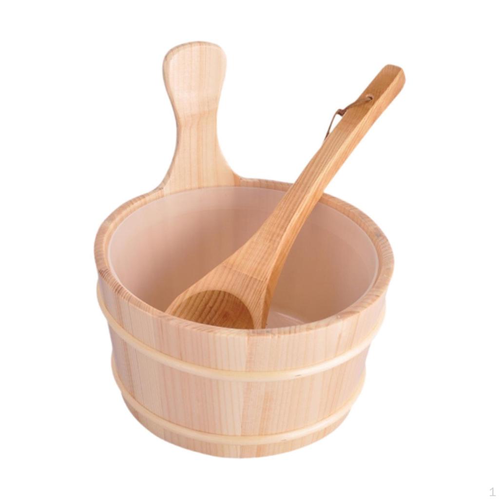 Sauna Bucket with Ladle Wooden Storage Container 4L, Starter Kit, Accessories Set ,for