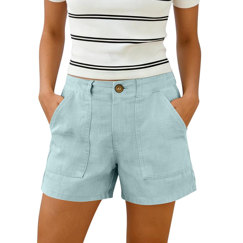 Women's Cotton And Linen Shorts, With Pockets, Soft Button Closure, Zipper, Slim Fit.