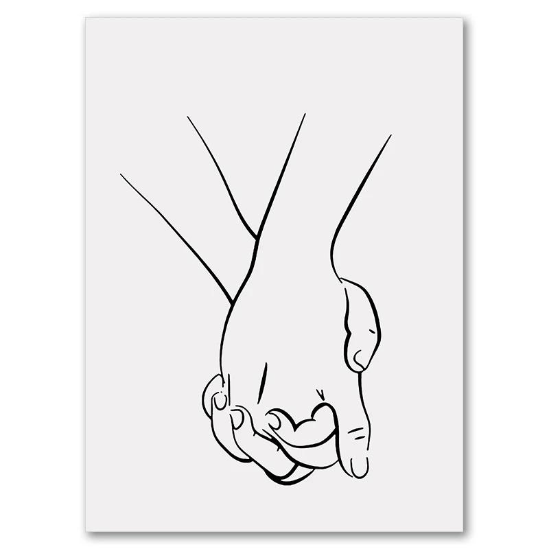 Romantic Love Couple Line Plakáty Líbání Objímání Držet se za ruce Malba na plátně a tisky Nástěnné obrazy do obývacího pokoje