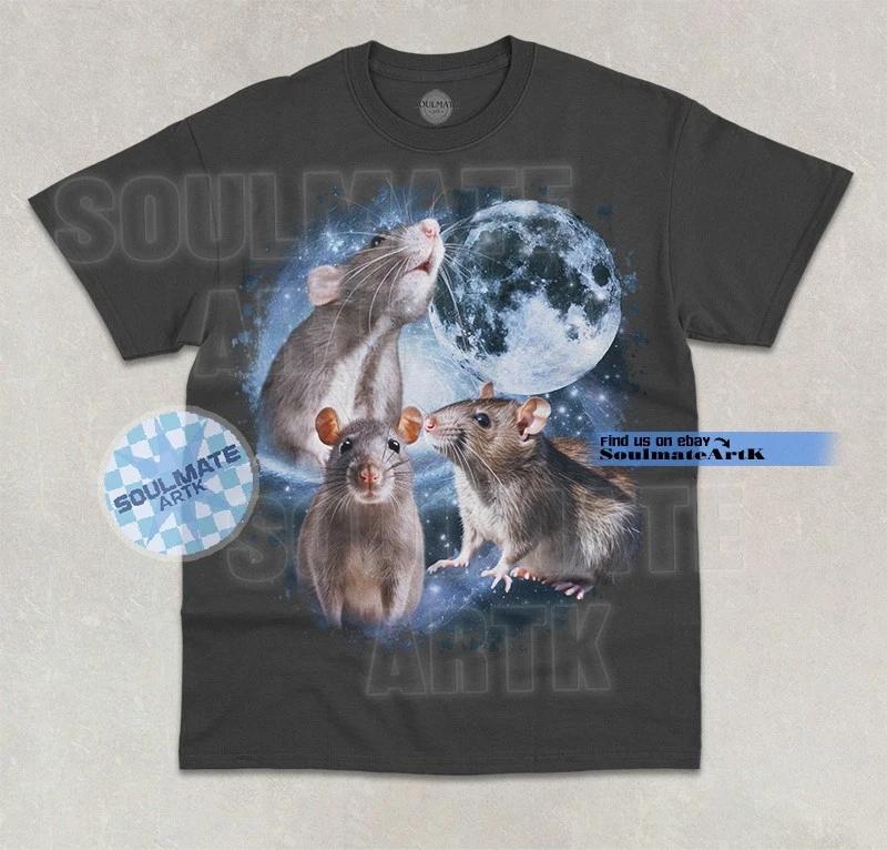Three Rats Moon T-Shirt Funny Cute Meme Rat Lover Moon Joke Graphic Shirt 3XL
