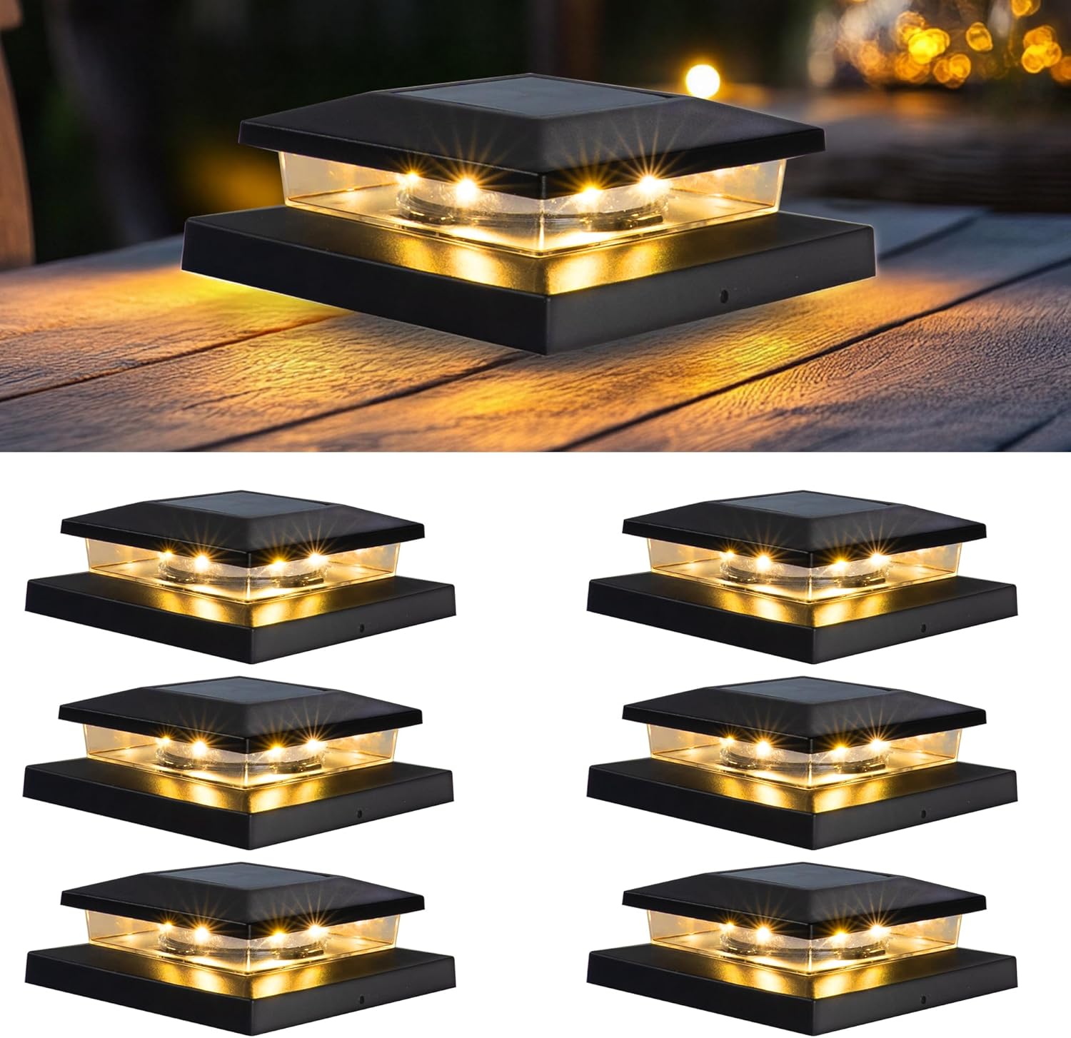 

Waterproof outdoor solar pole cap light, suitable for solar deck fence pole lights on 4x4, 5x5, or 6x6 wooden poles
