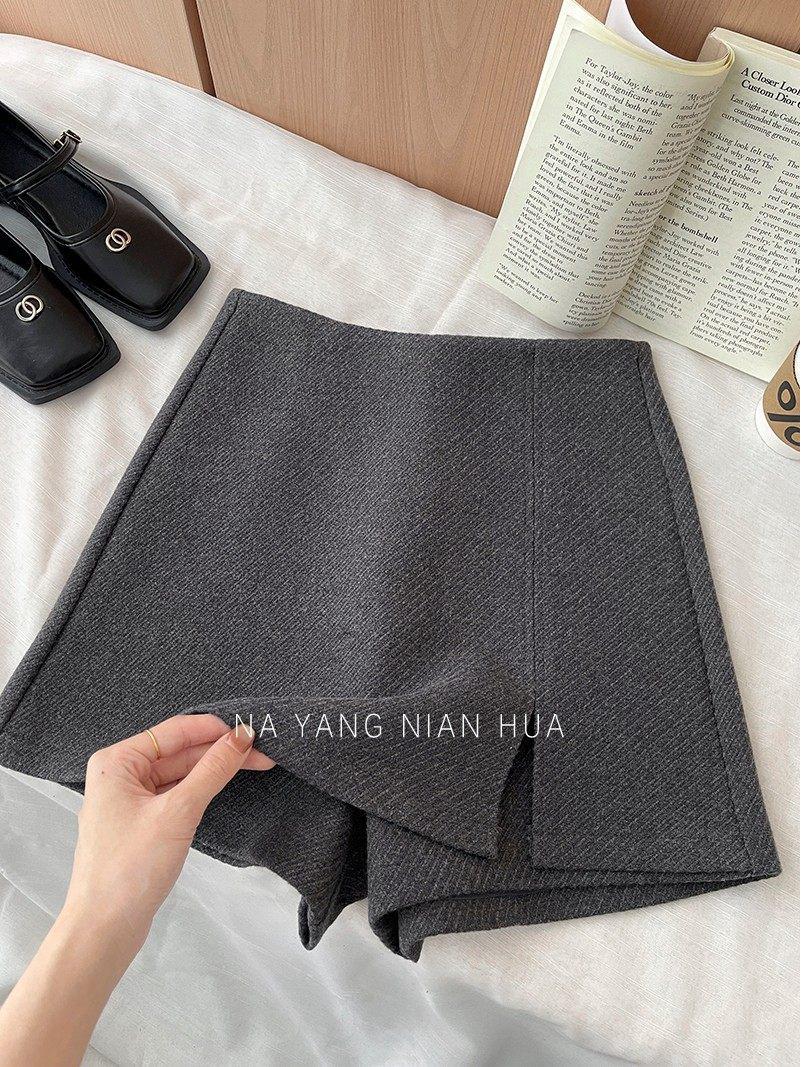 Plus Size Retro Twill Wool Blend Side Slit A-Line Mini Skirt M