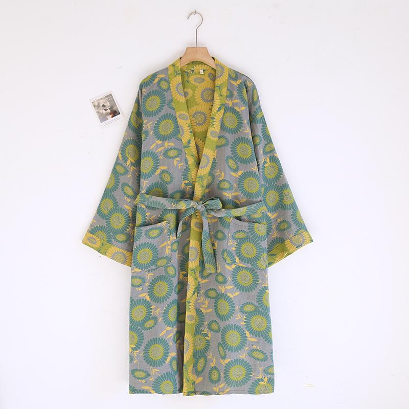 Dámská retro žakárová bavlněná yukata: Lehká jarní/podzimní noční košilka a pyžamo ve stylu kimona.