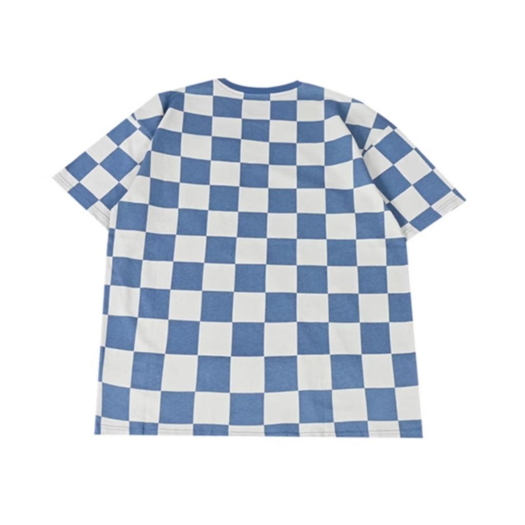Vans Color Block Logo Comfortable Crew Neck Short Sleeve T-Shirt Men Tops Blue Checkered VN000GR8CSC