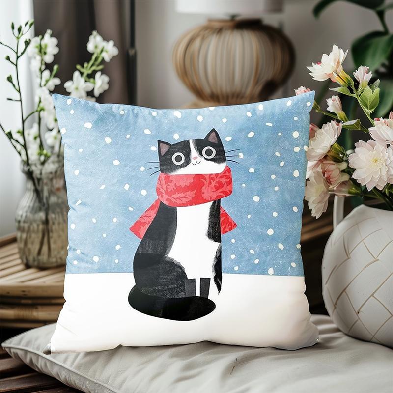 1 Pieces Black and White Cat with Red Scarf Throw Pillow Polyester pillowcase, sofa decorative cushion cov Headboard Pillow