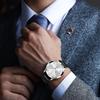 OLEVS Men's Analog Quartz Watch Black Waterproof Leather Strap Simple Design Silver Dial Date Display