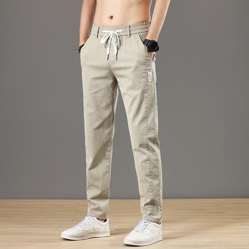 

Spring Autumn Cottom Men s Pants Fashion Classic Drawstring Elastic Waist Jogging Stretch Casual Grey Cargo Trousers Male 28