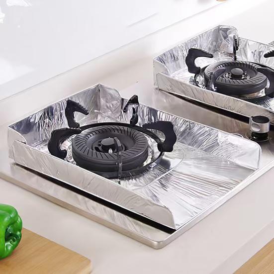 3 Sided Splatter Guard Foldable Grease Splatter Screen Aluminum Foil Oil Splash Guard Protects Stove from Food Splatter for Stove Top Frying Pan