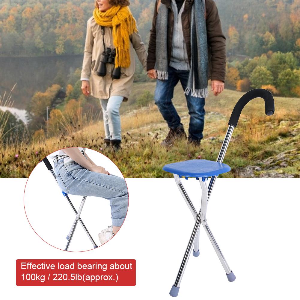 Folding Walking Stick Tripod Stool Stainless Steel Thickening Elderly Walking Cane
