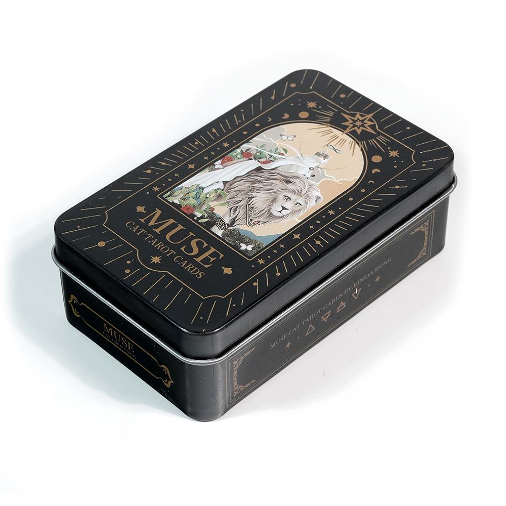 Muse Cat Tarot Deck In A Tin Box with Blue Gilded Edges 78 Pcs Cartoon Themed Tarot Cards 10.3*6cm with Guidebook for Beginners