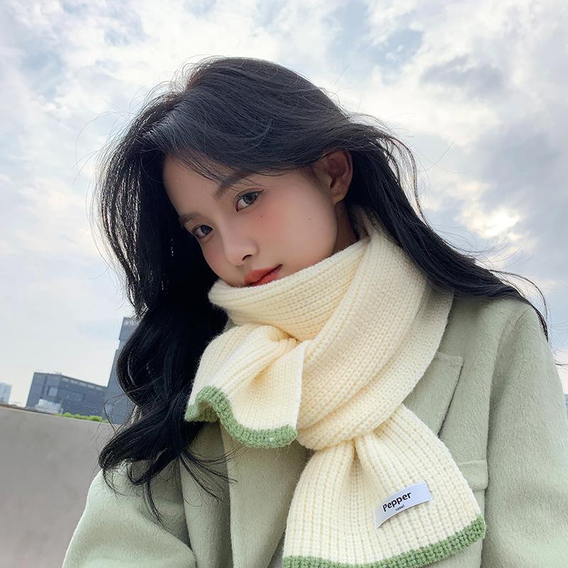 Knitted Woolen Scarf for Women Autumn and Winter Warm and Thickened Student Girl Versatile Men's Couple Style Scarf Korean Version