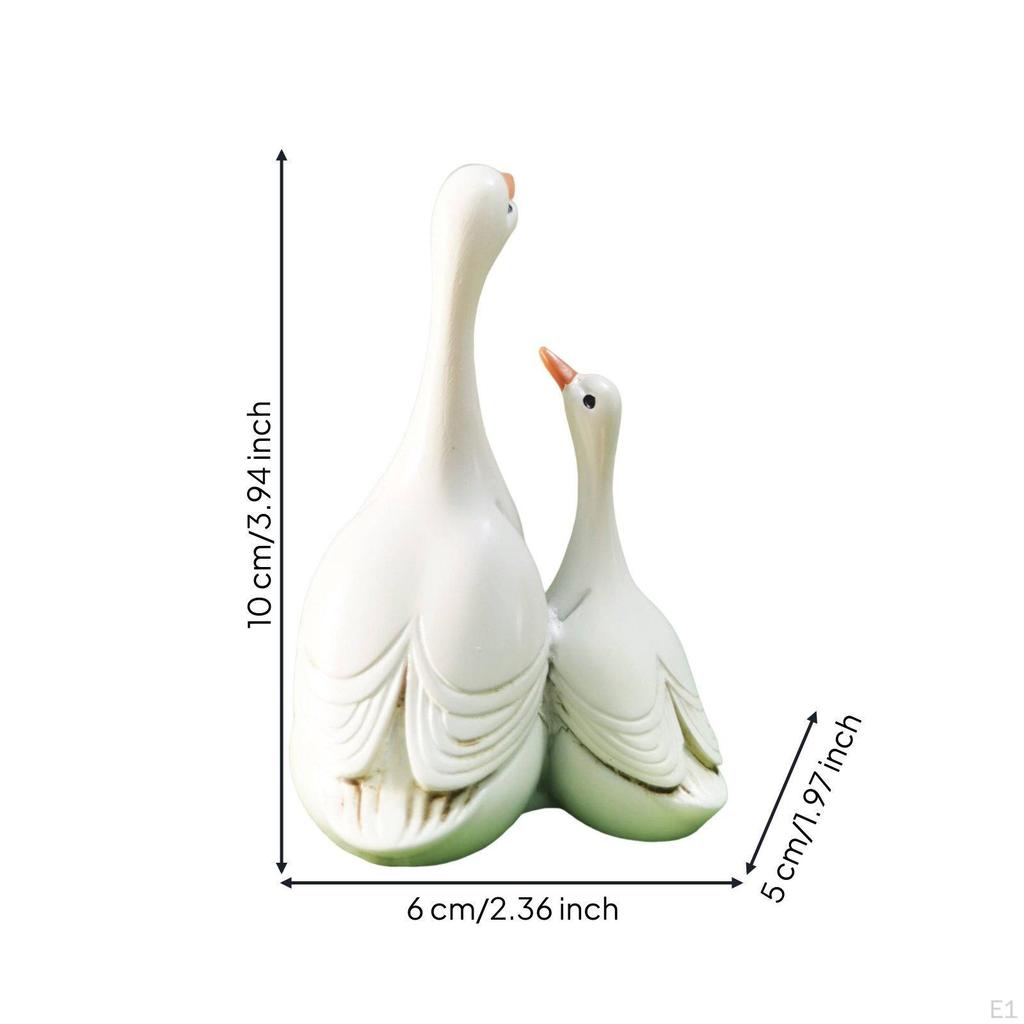 Mother and Young Duck Figurine Resin White Statue Gift Choice for Micro Landscape, Garden, Desk