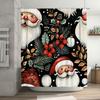 Xmas Santa Claus Shower Curtain Festive Christmas Decor with Floral Patterns for Bathroom Black Red Color Combination 72 x 84 in
