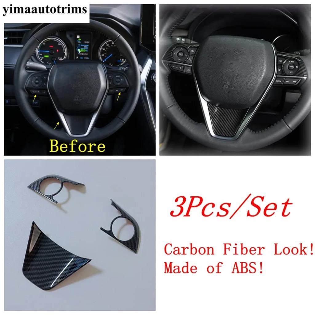 Steering Wheel Button Frame Decoration Cover Trim For Toyota Venza / Harrier - 2024 Red / Carbon Fiber Accessories Interior