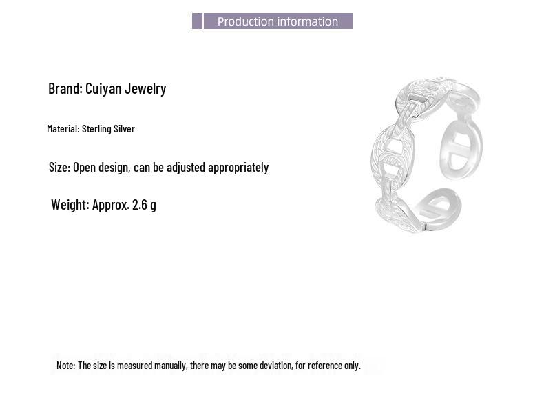 Cuiyan S925 Silver Korean Style Pig Nose Open Finger Ring for Women