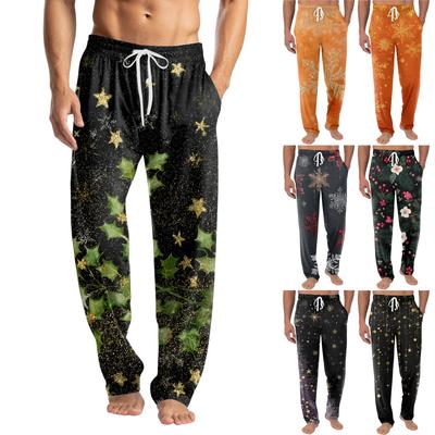 Men's Knitted Fashion Print Pocket Casual Pants Pajama Pants