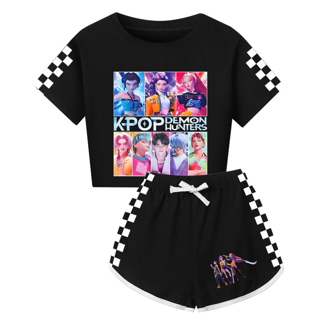 Padrão Caçadores de Demônios Kpop Conjunto de Pijama de Manga Curta e Shorts para Crianças e Adultos