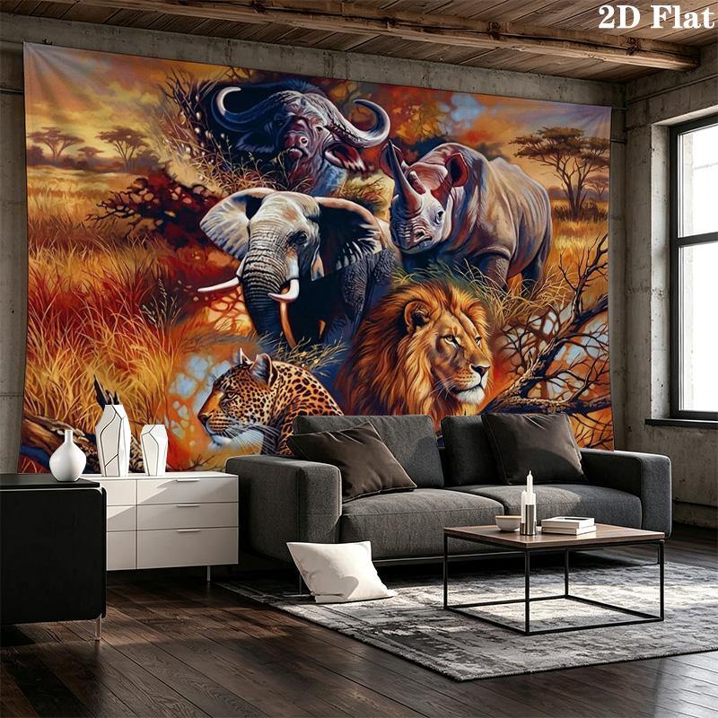 Afrikanische Tiere Wandteppich Ästhetischer Wandbehang Bedruckter Stoffdecke Dekorative Wandteppiche für Schlafzimmer Wohnzimmer Heimdekoration