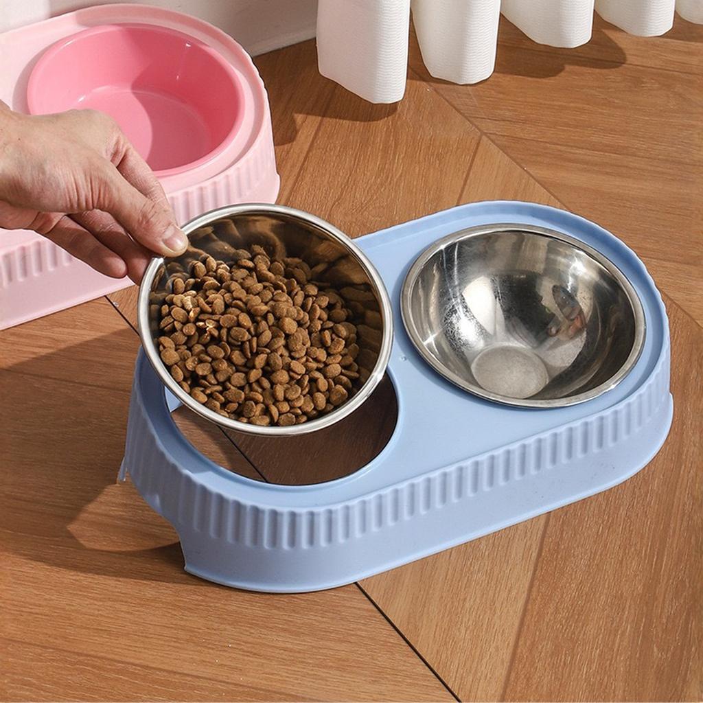 YPBEW Miski dla psów Podwójna miska ze stali nierdzewnej Zestaw naczyń na wodę i karmę Stojak spowalniający jedzenie dla kotów szczeniąt Odłączany