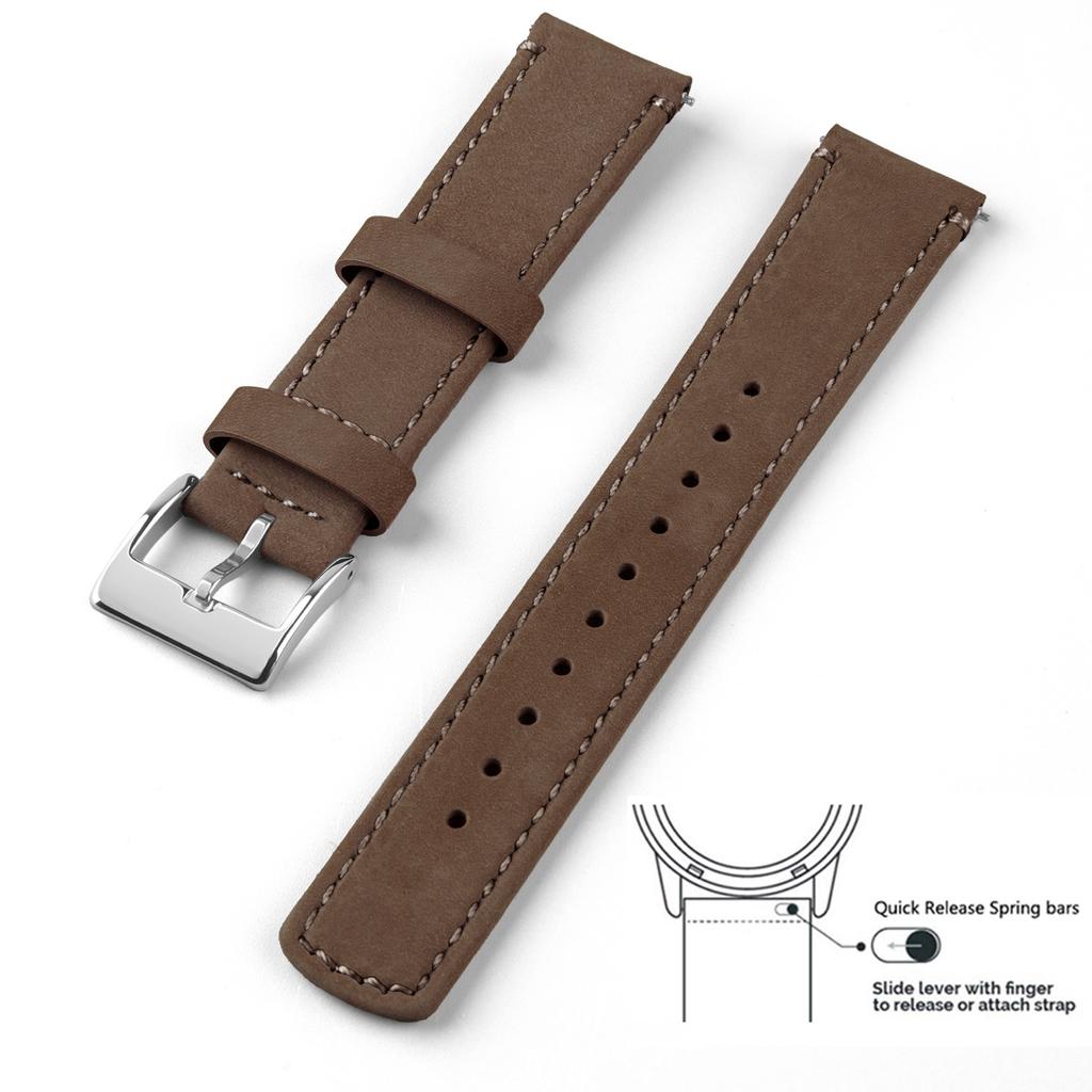 Genuine Leather Top Grain Watch Band, Quick Release 20mm/22mm Watch Strap, Fits Samsung Galaxy Watch, Men and Women Watch band