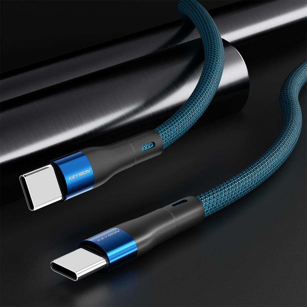 

KEYSION Магнитный присоска с защитой от намотки, 100 Вт, USB C — USB Type C, кабель для быстрой зарядки PD для iPhone 15, MacBook, Samsung, шнур QC 4,0 1.5m синий