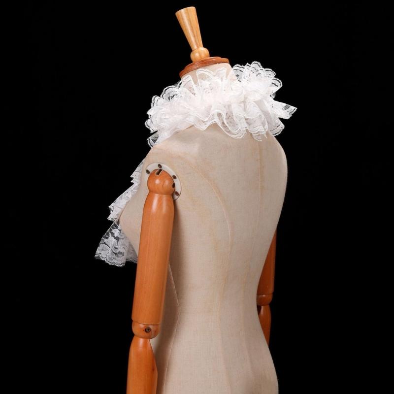 Halloween Retro Victorian Lace Jabot Collar and Cuffs Set Colonial Lace Collar Detachable Faux Sleeve Costume Accessory